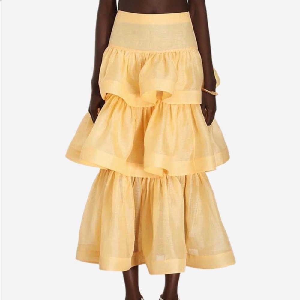 Zimmermann Women's Yellow Coaster Tiered Skirt In Linen And Silk